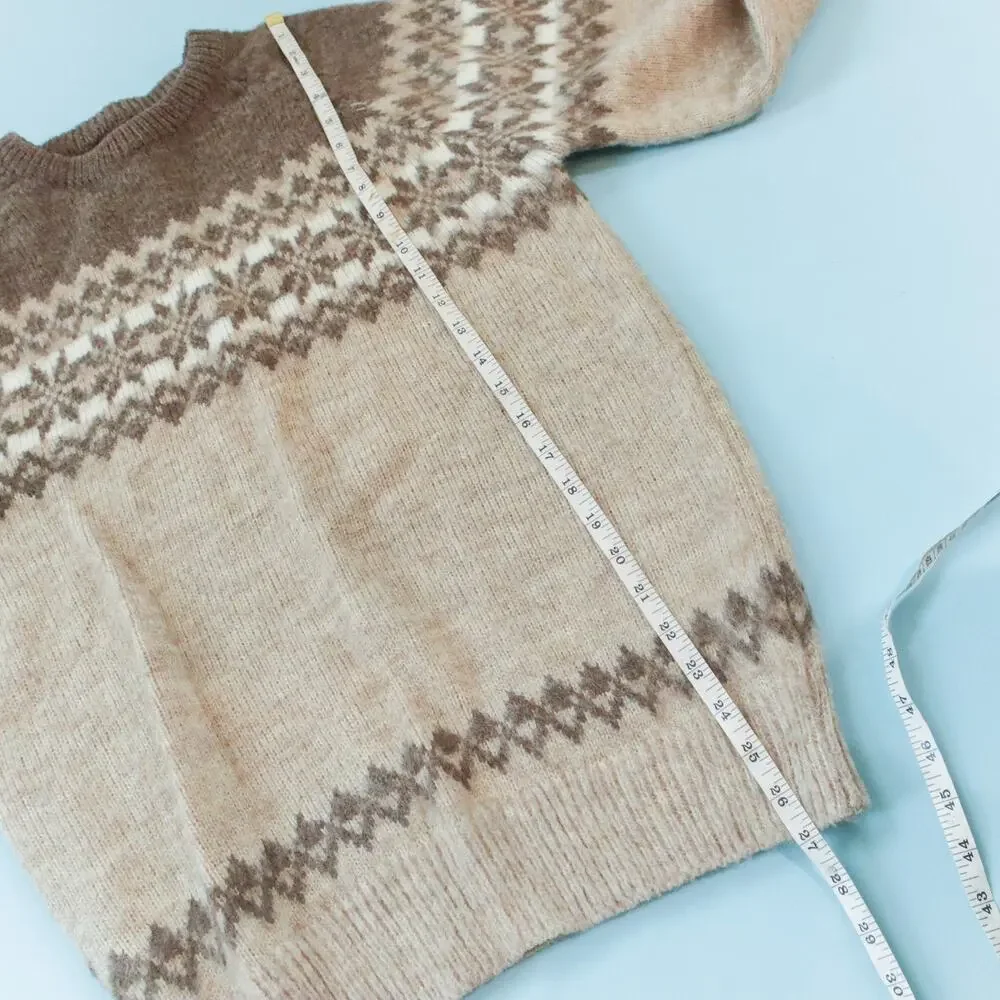 Vintage The Contour Wool Blend Fair Isle Brown Knit Crewneck Sweater Size Medium